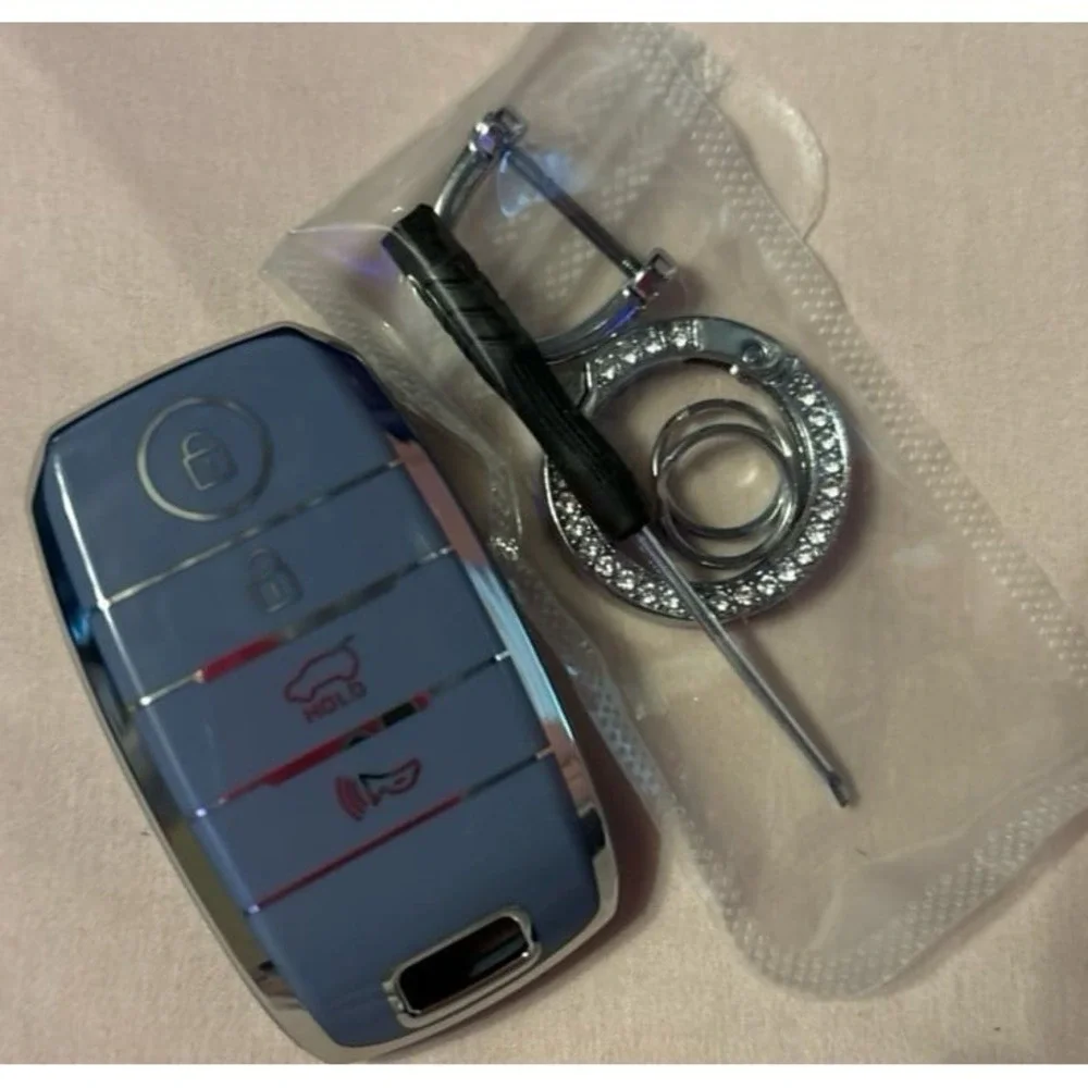 NEW Blue Grey Soft TPU Key Fob Cover & Keychain for Kia K5/Sportage/Sorento